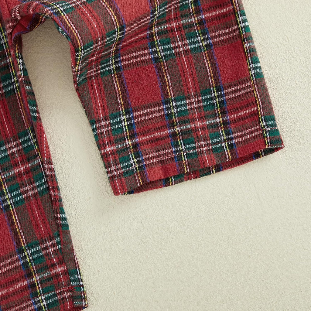 Baby Girl Peter Pan Collar Outfit Gingham Top Pants Set Fall Winter Clothes