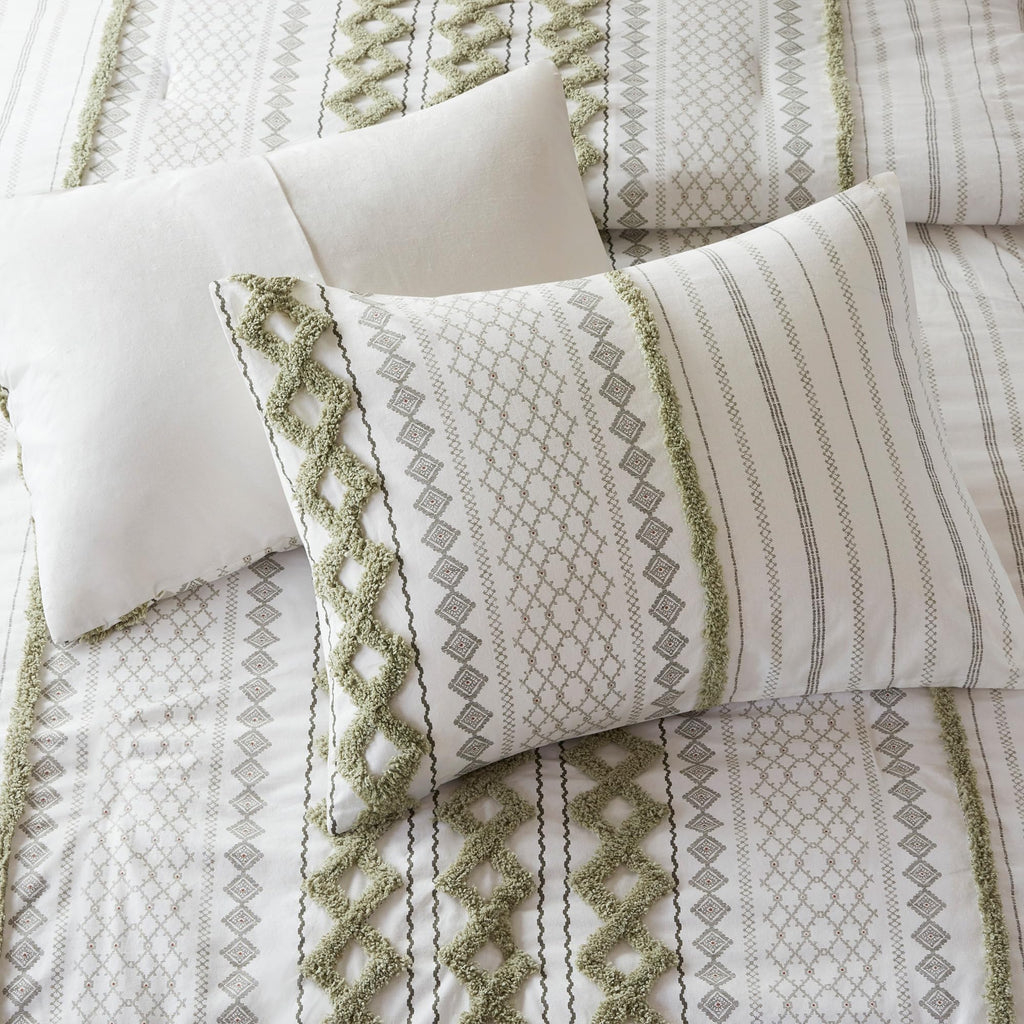 Queen Comforter Set, Boho Comforters, Breathable Cotton Bed Set, All Season Modern Chenille Tufted Comforter with