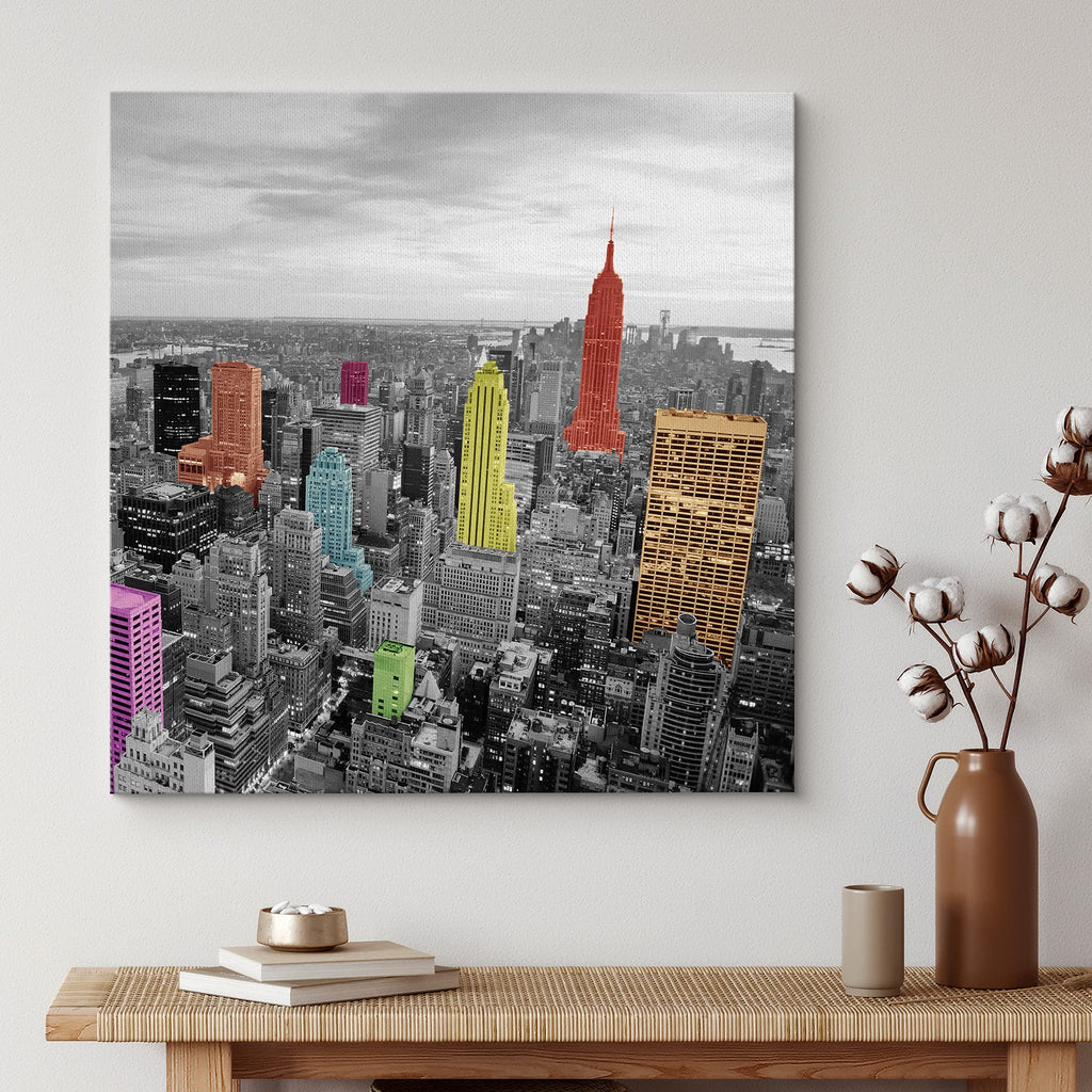 Canvas Print Wall Pop of Color Aerial NYC Skyline Architecture & Maps Cities Photography Realism Chic Scenic