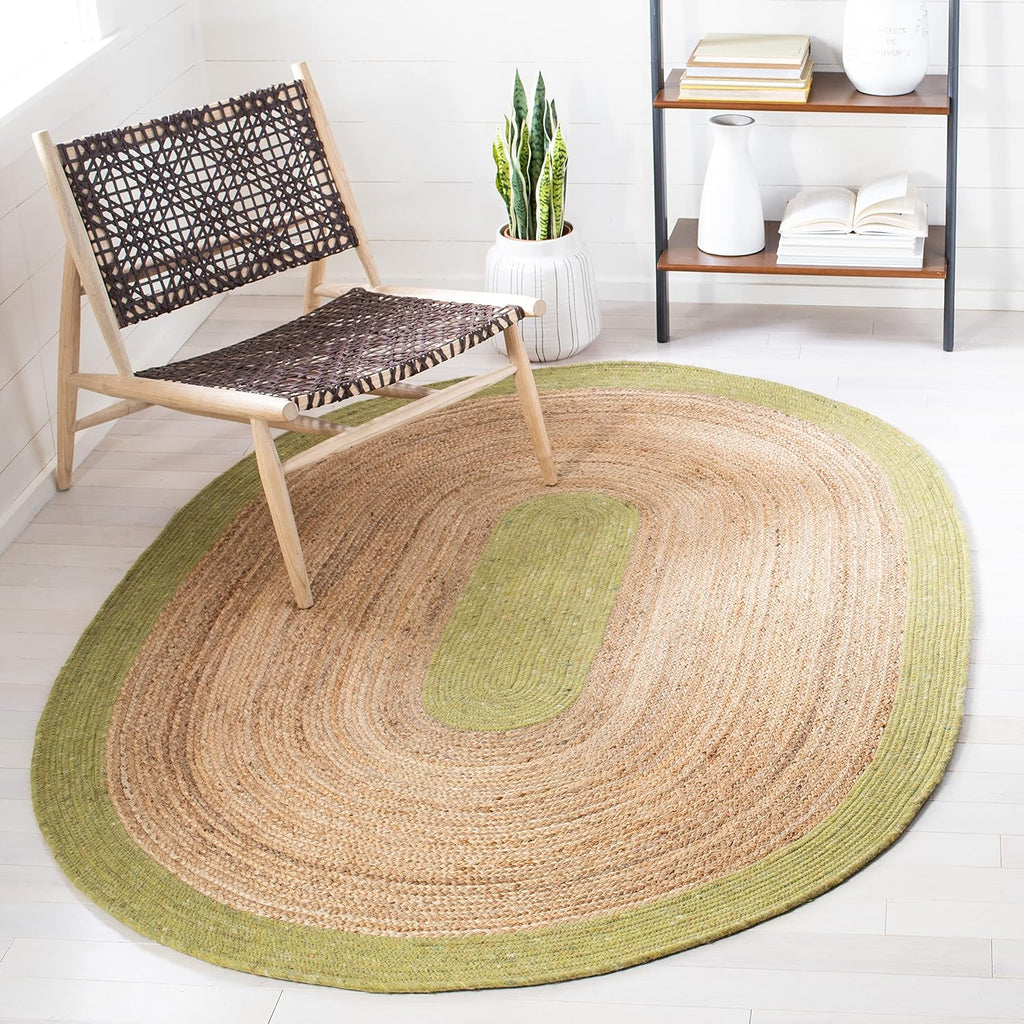 Braided Oval Rug, Wool Green & Brown BRD910Y
