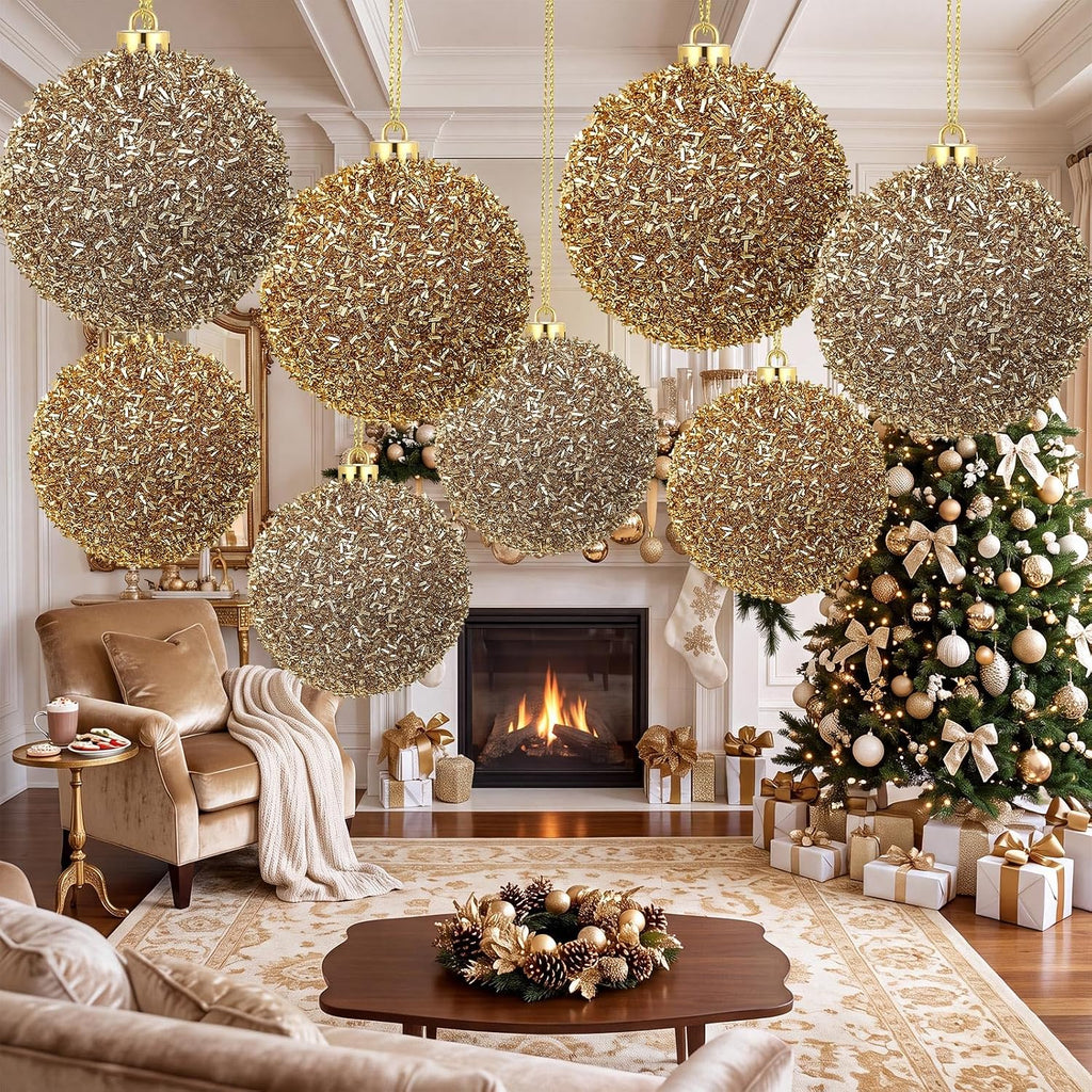 8 Pack 6" Large Christmas Ball Ornament Outdoor Glitter Sequin Decor