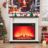 Farmhouse Electric Fireplace TV Stand with Mantel, White Entertainment Center with 23 Inch Fireplace Heater and Rolling Base for Living Room or Bedroom