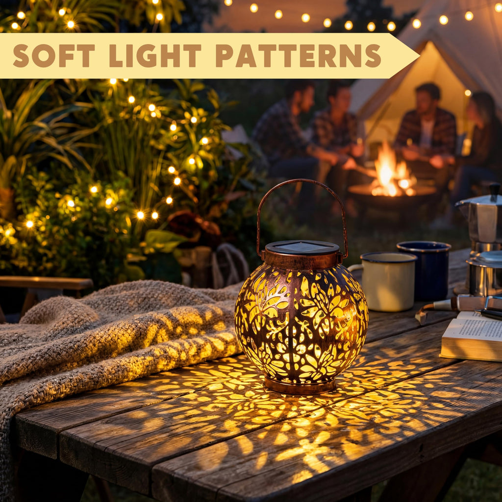 2 Pack Outdoor Solar Hanging Lantern Lights, Waterproof Tabletop with Handle, LED Moroccan Lanterns, Metal Decorative