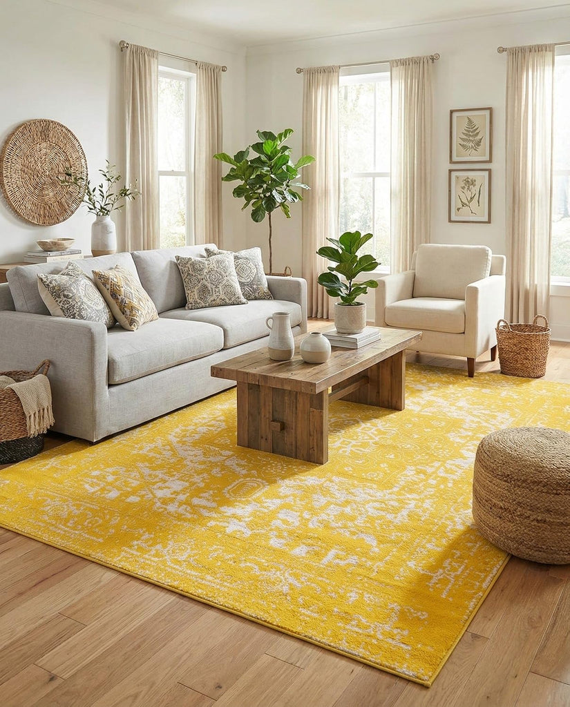 Arlington Rug - 10' x 13' 1 Yellow Traditional Area Rug - Distressed Old World Medallion Design
