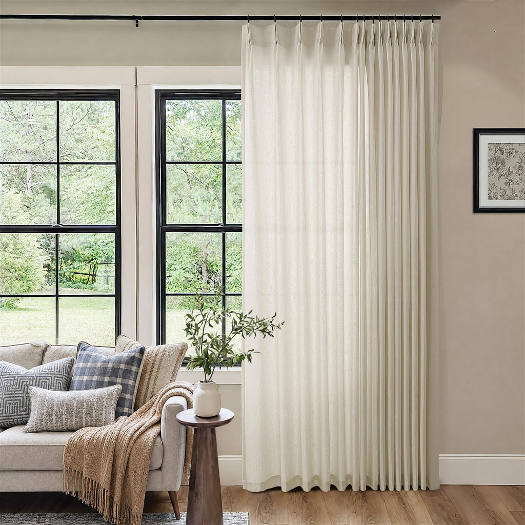Pinch Pleat Linen 100 Inch Wide Curtains 90 Inches Long Oatmeal