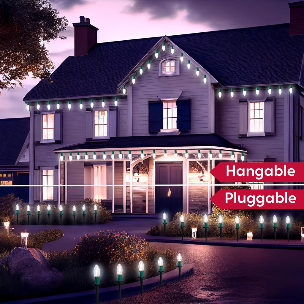 Christmas C9 Pathway Lights Outdoor Decorations 24 Packs, 30.75ft Xmas White Pathway Marker String Lights for Holiday