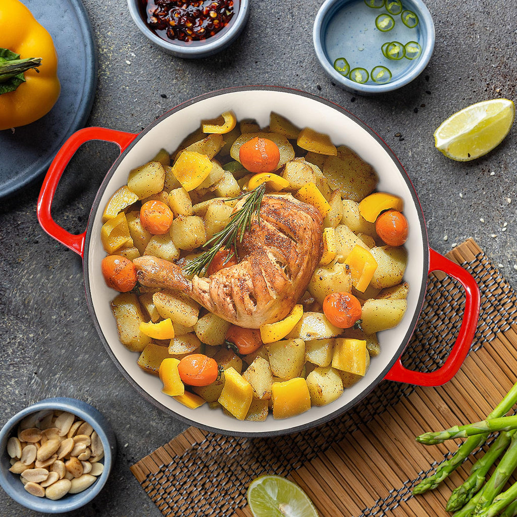 3.5 Quart Enamel Cast Iron Dutch Oven Pot with Lid - Enameled Cookware for Baking, Roasting, and Braising - Durable