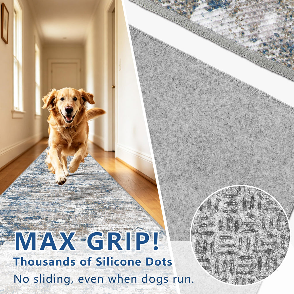 Long Hallway Runner Rug 2.6x12ft Textured Non Slip for Dogs, Multi