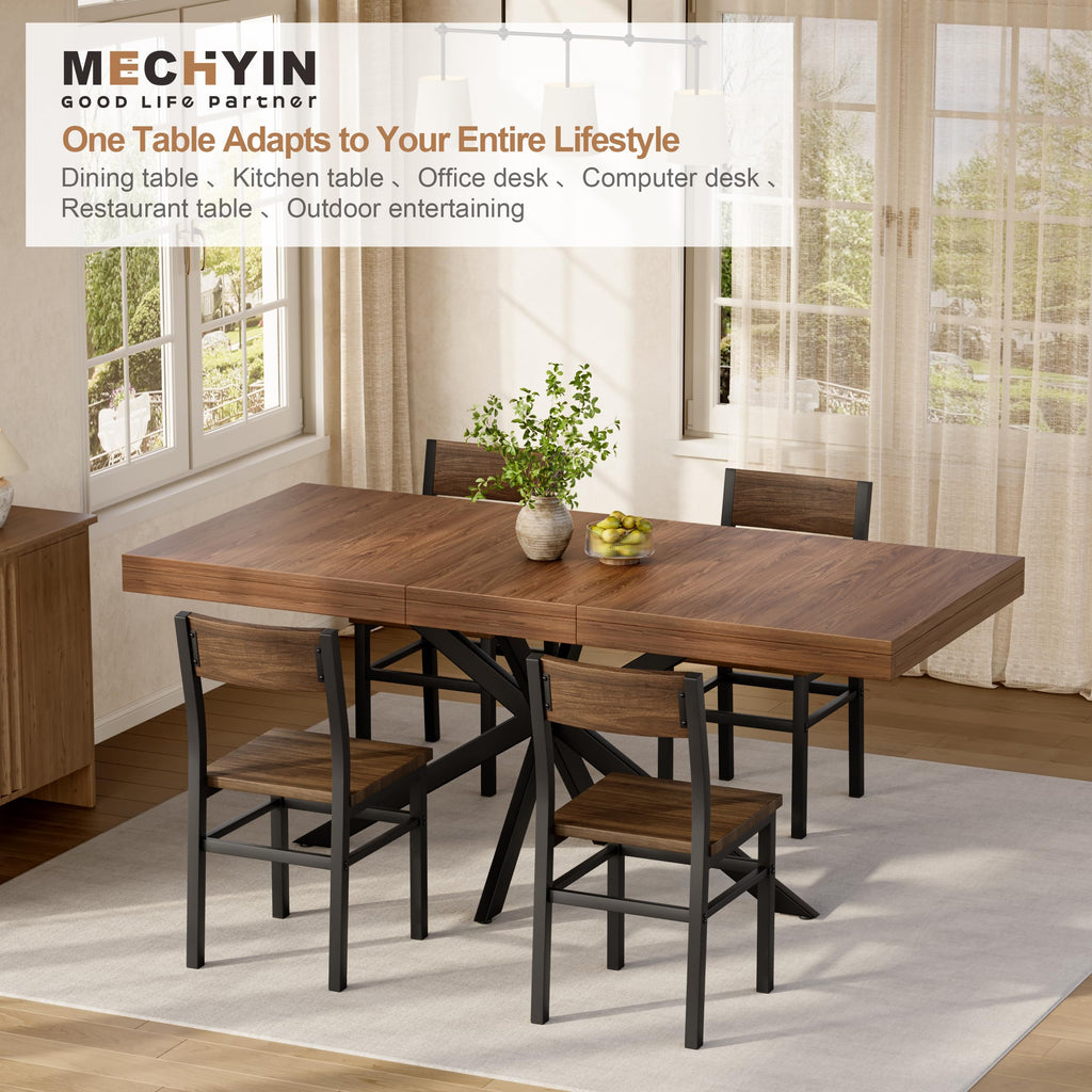 Dining Room Table for 4 6 8, 55"-70" Kitchen Table Leaf, Walnut
