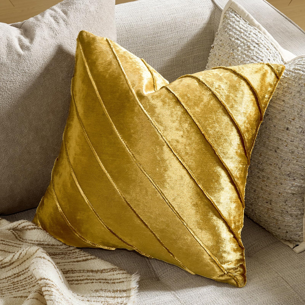 Decorative Gold Velvet Stripe Throw Pillow Covers 20x20 Set of 2