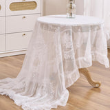 White Floral Embroidered Lace Square Tablecloth 55”x55” Vintage Table Cover (White, 55”x55”, Square)