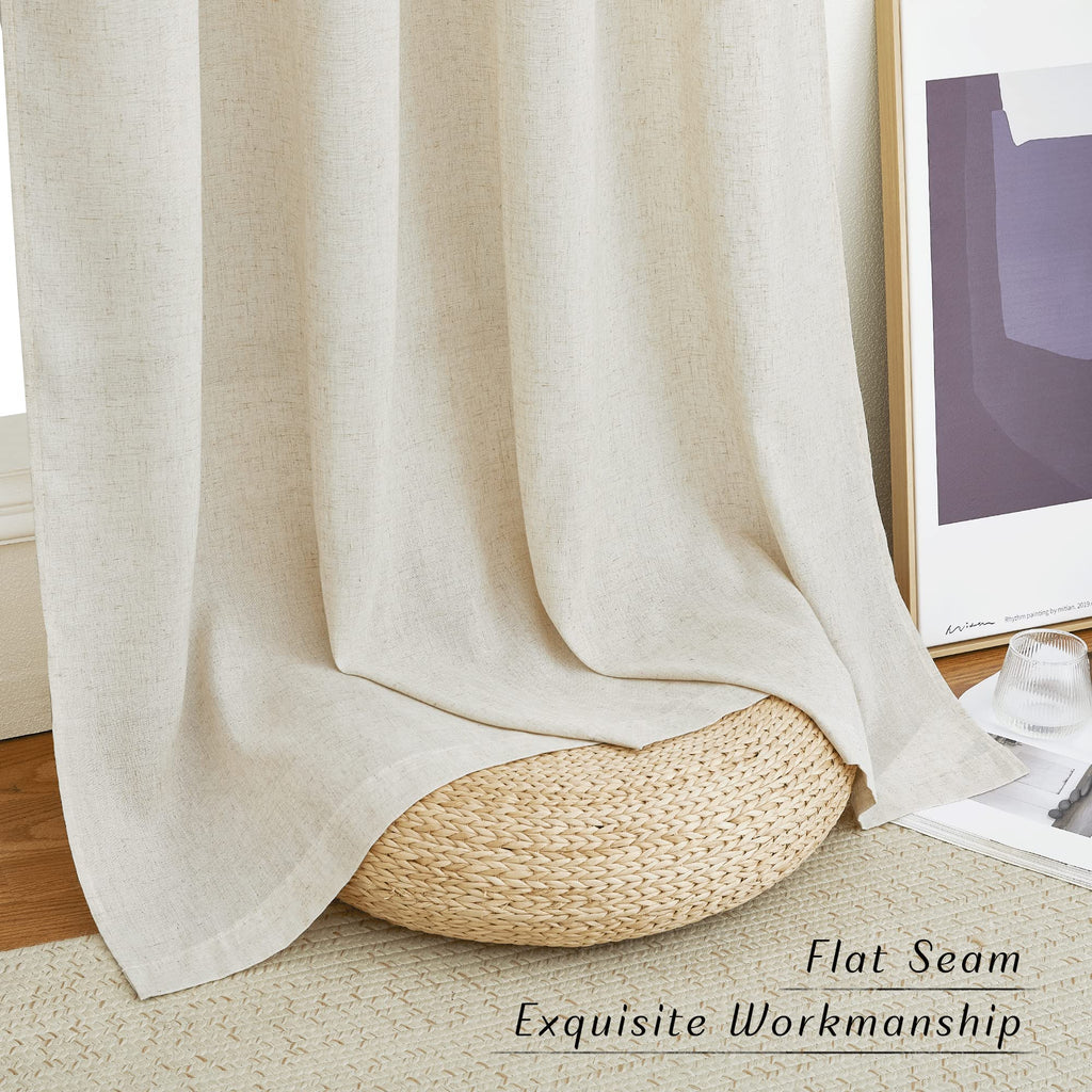 Rustic Linen 144 inch Long Curtains, Grommet Privacy Added Thick Linen Weave with Light Filter Window Curtains &