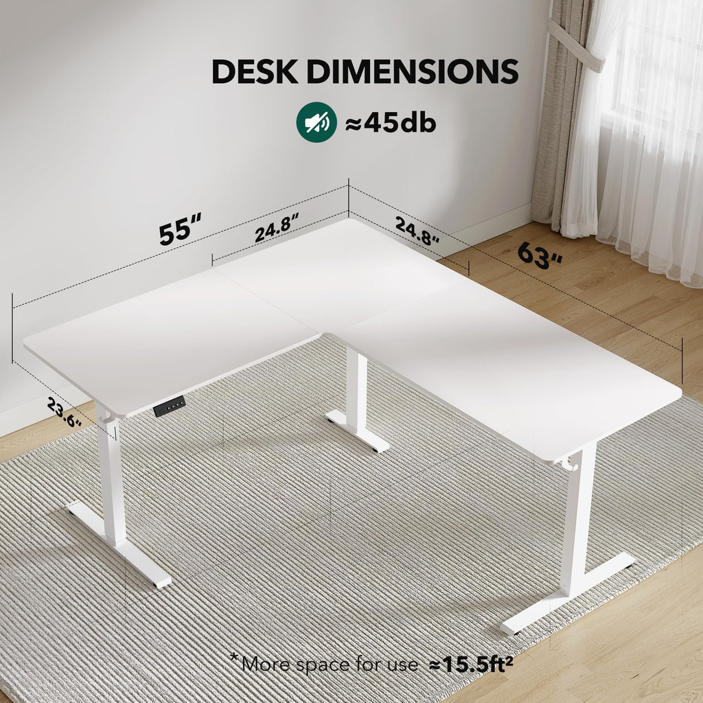 L Shaped Standing Desk - 63 x 55 Inch Electric Adjustable Height Corner Standing Desk, Ergonomic Sit Stand Up Table