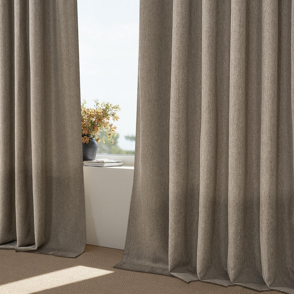 105 Inches Length Pinch Pleated Linen Curtains 2 Panels Burlywood