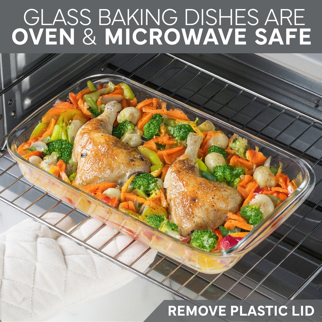 8-Piece Deep Glass Baking Dish Set with Plastic Lids - Casserole and Food Storage Containers for Lasagna, Leftovers