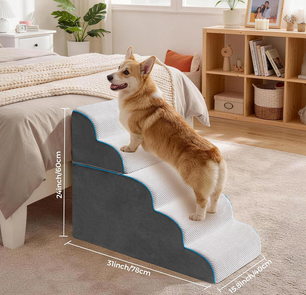 Dog Stairs, Steps and Ramp for High Bed & Sofa, 13-24" H Detachable Pet Stairs for Small Medium Dogs, Sturdy 40D