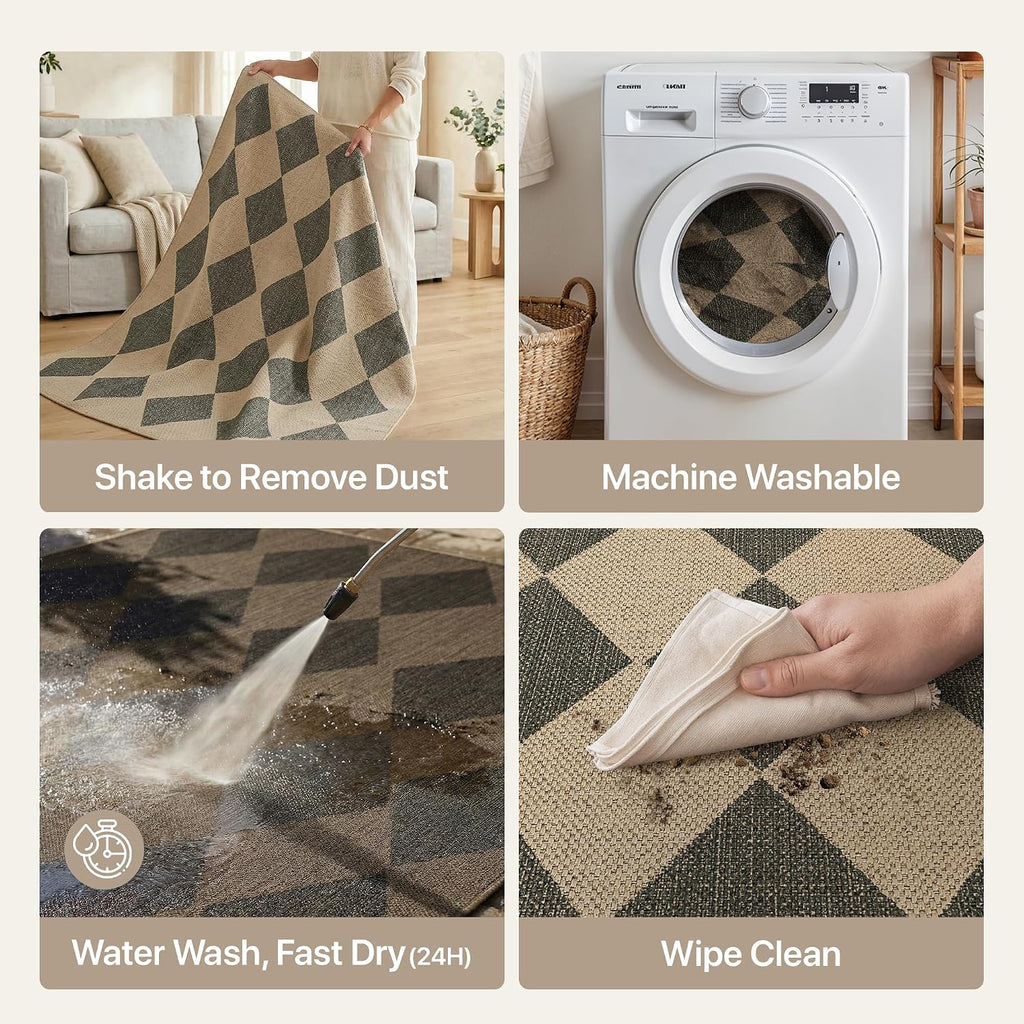 Area Rugs, Washable Outdoor Checkered Non Slip