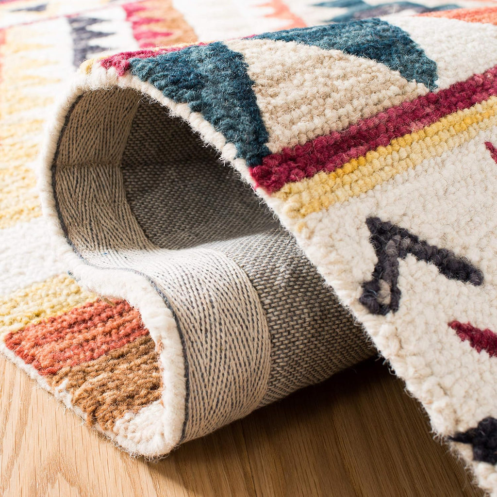 Aspen Collection Accent Rug, Rust & Ivory, Handmade Moroccan Boho Tribal Wool, Ideal for High Traffic Areas
