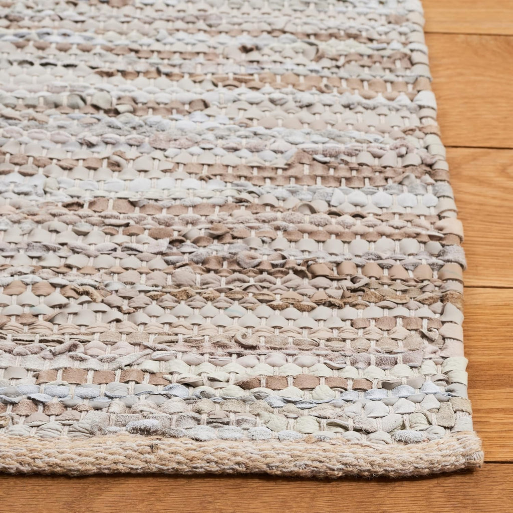 Vintage Leather Collection Area Rug - 6' Square, Beige, Handmade Leather, Ideal for High Traffic Areas (VTL105B)