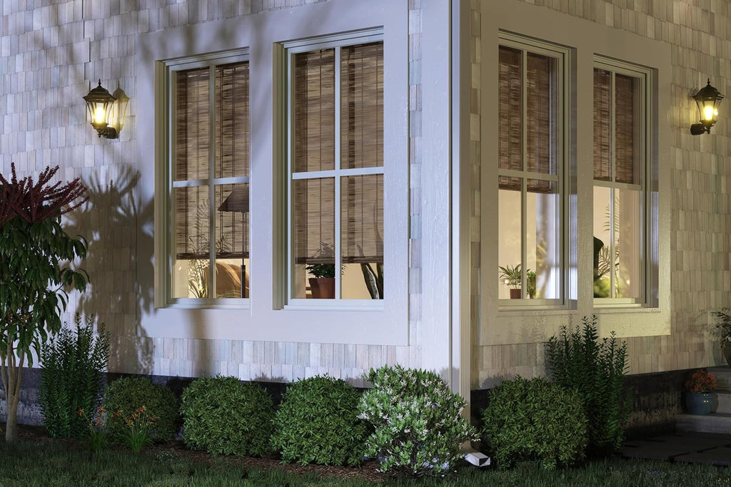 Cordless Woven Wood Roman Shades, 34W x 60H, Bamboo Mesh White, Sizes 20-72 Wide and 24-72 High