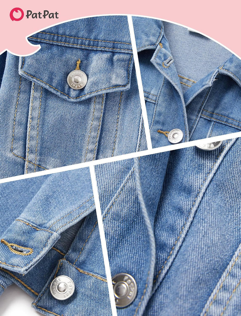 Girls Jean Jacket Long Sleeve Front Button Collared Denim Outerwear