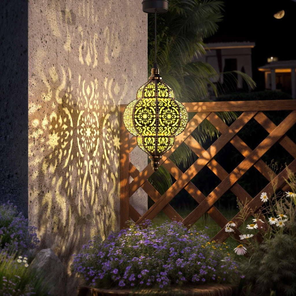 Hanging Solar Lights Outdoor Garden Decor Solar Lantern Waterproof Plastic Moroccan Outdoor Decorations Pathway Yard