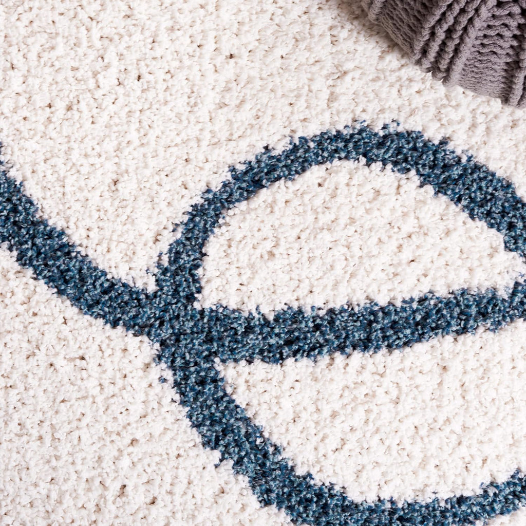 Calico Shag Collection Area Rug - 6'7" Square, Ivory & Blue, Modern Abstract Design, Non-Shedding & Easy Care