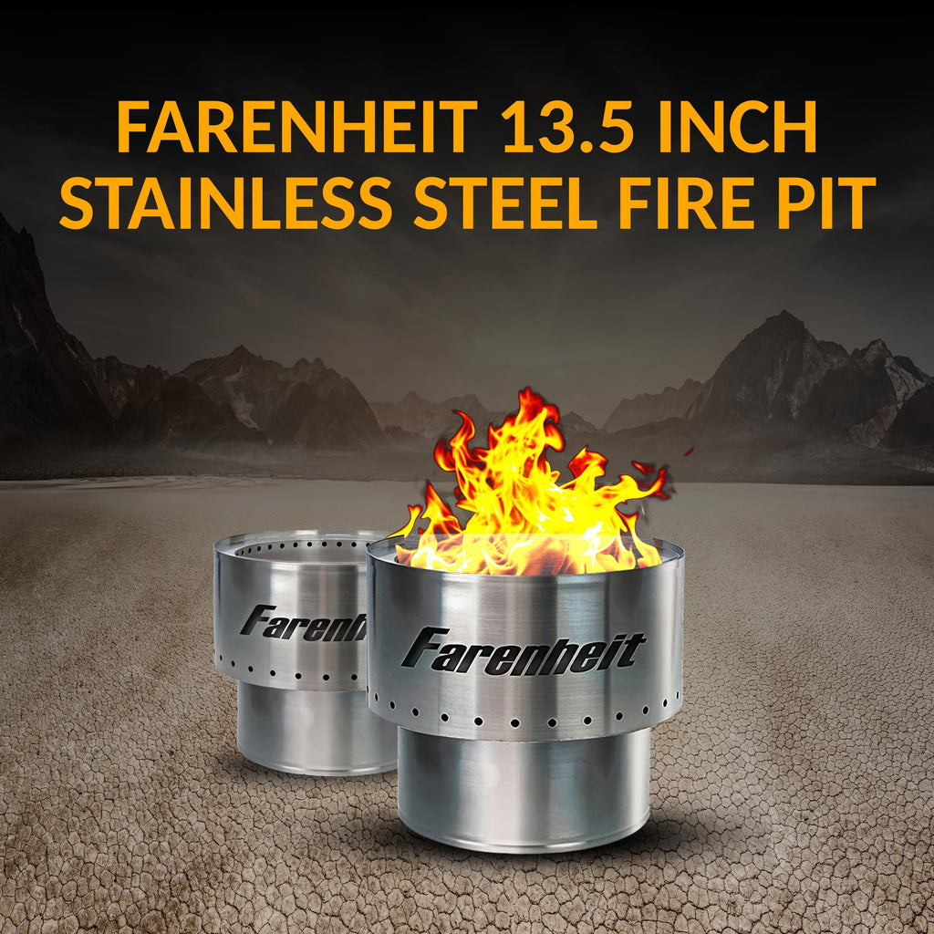 13.5" Stainless Steel Smokeless Fire Pit | Portable Outdoor Wood Burning Firepit for Backyard, Camping, Patio & Deck