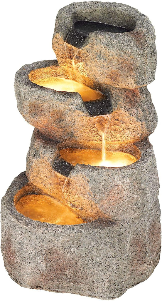 Glacial Rock Zen 30" High Large Rustic Indoor Outdoor Decor Faux Stone Floor Fountain with Light LED Standing