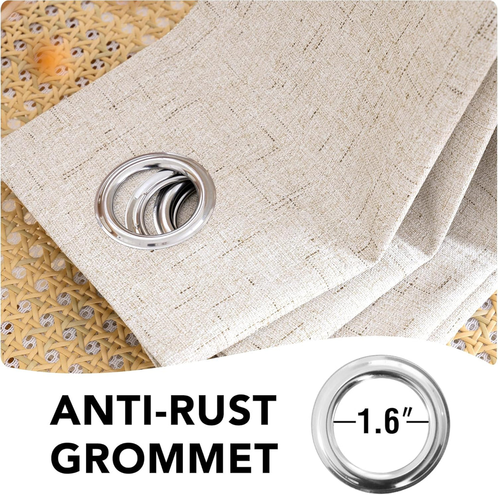 Linen 100% Blackout Curtains for Bedroom Light Blocking Curtains, Textured Curtains for Living Room 84 inch Grommet