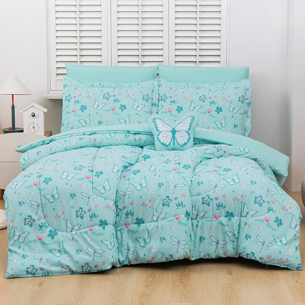 Mooreeke Bed in a Bag for Kids Girls Teens, 6 Pieces Twin Comforter Bed Set with Shams