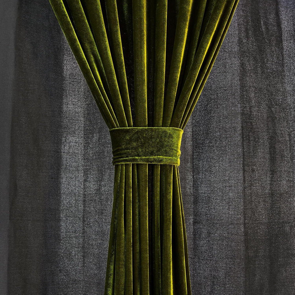 Velvet Curtains Set of 2 Retro Ruffle Flounces Trim Soft Decorative Luxurious Solid Olive Green Farmhouse Vintage