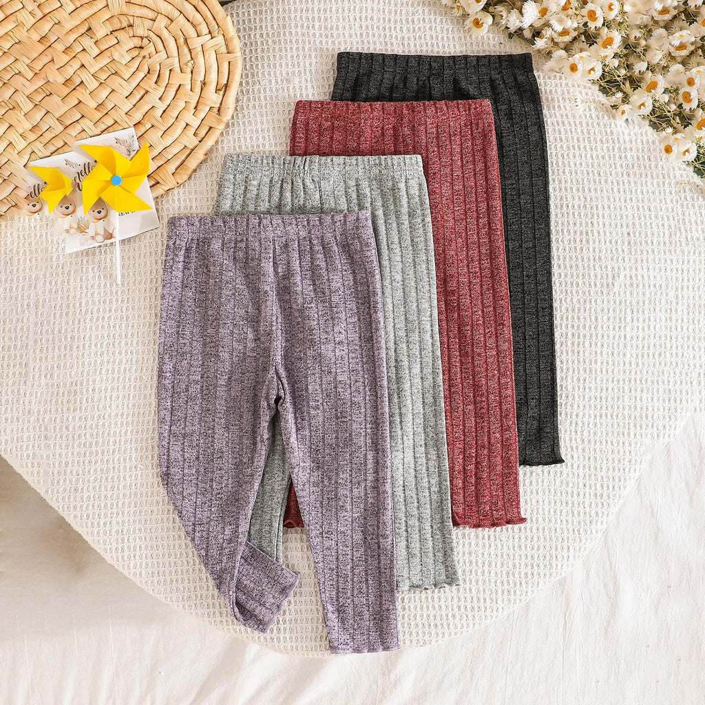 Girls Pants 4 Pack Ribbed Leggings Fashionable Solid Color Stretch Comfortable Toddler Bottoms