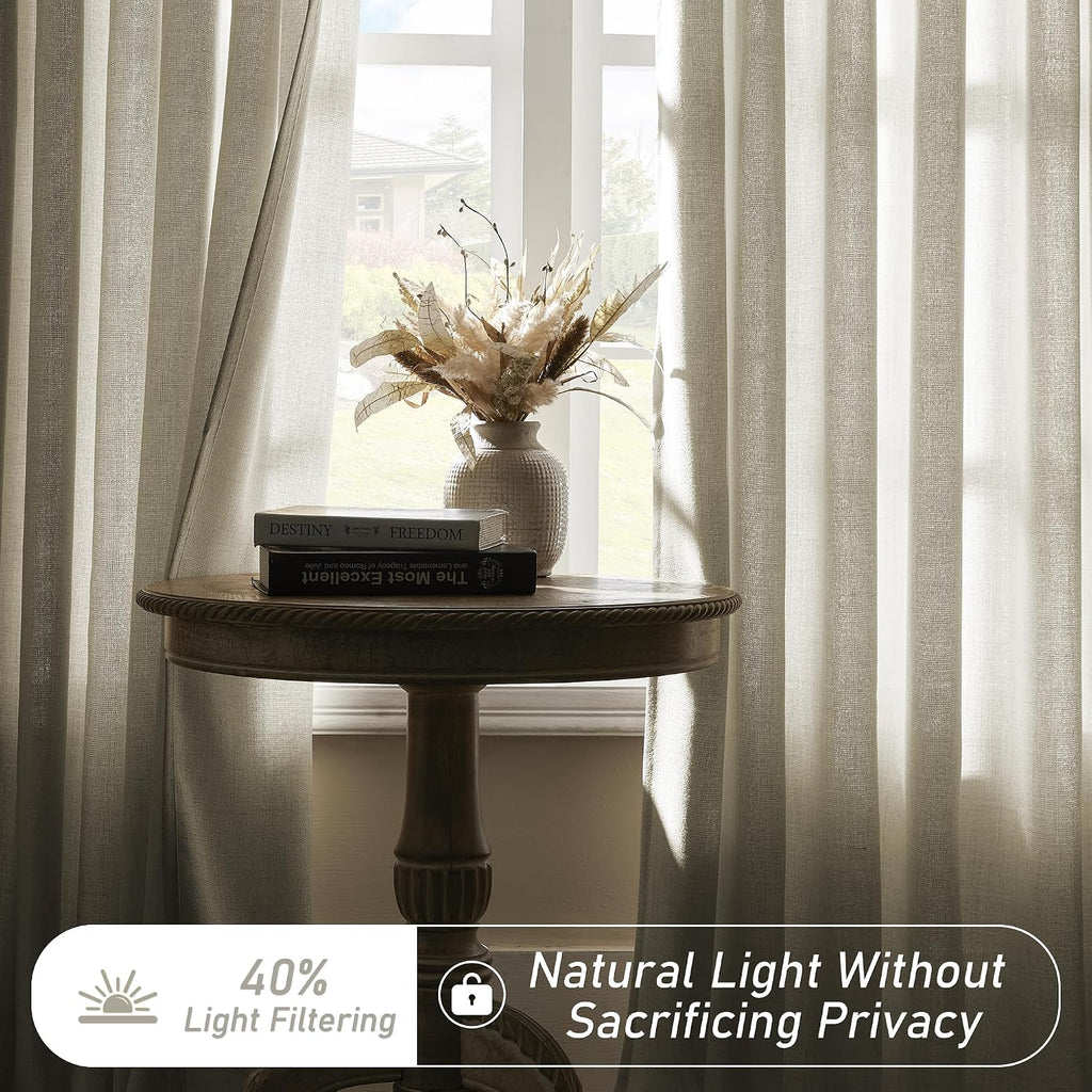 Faux Linen Pinch Pleated Curtain, Extra Long Pinch Pleat Semi Sheer Drapes with Hooks for Traverse Rod, Light