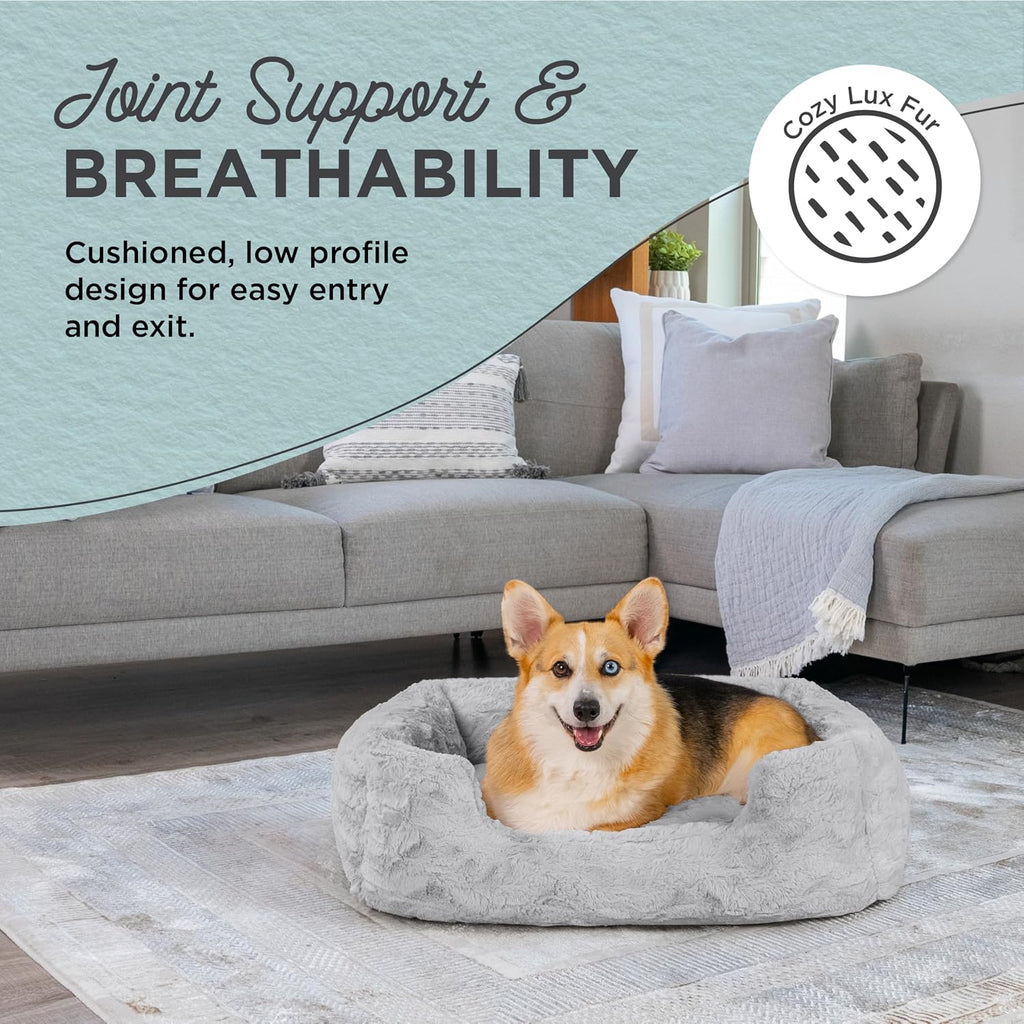 Lounge Dog Bed, Lux Faux Fur, Gray