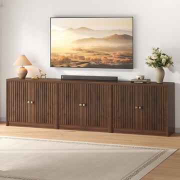 94.5" Sideboard Buffet Cabinets Set of 3 with Storage, Fluted Coffee Bar Cabinets with Adjustable Shelves, Credenza