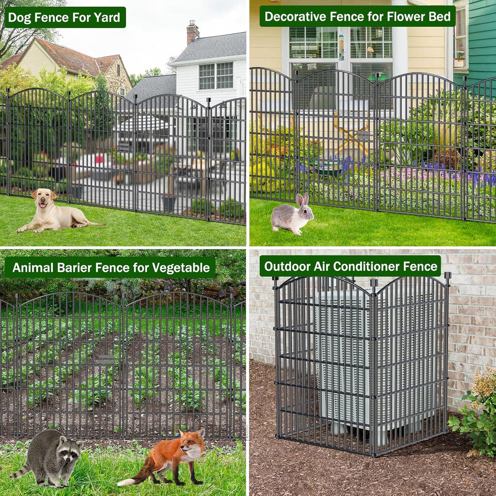 10 Panels No Dig Decorative Garden Fence with Gate - 40 in (H) x 23.6 ft (L), Dog Fence Outdoor for Yard, Rustproof