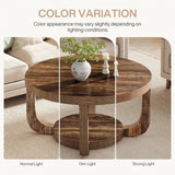 Round Coffee Table, 2-Tier Circle Coffee Table with Storage, Modern Wooden Accent Center Table, Thick Tabletop & Base