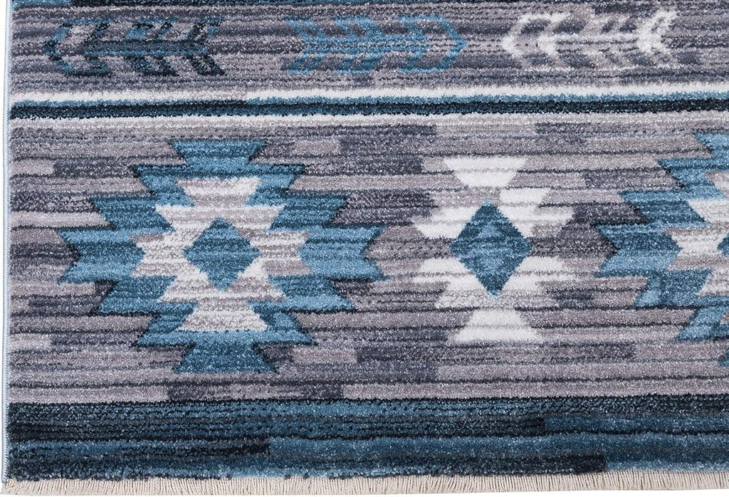 HR- Southwestern Rug Navajo Native American Inspired Modern Faded Tribal Floorcover Area Rugs Navy Blue Gray