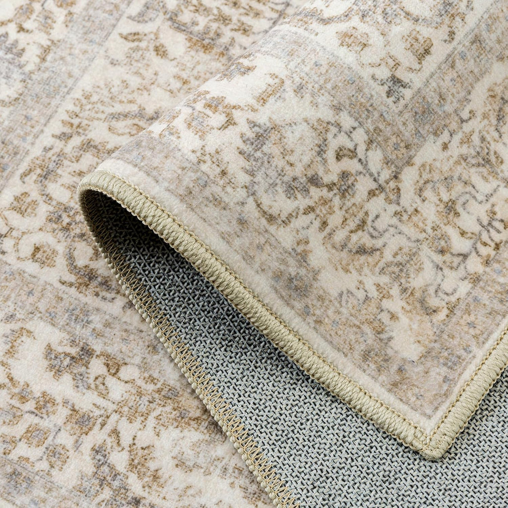 Light Brown Area Rug 9x12 Machine Washable Large Vintage Living Room Distressed Non Slip Carpet Trad