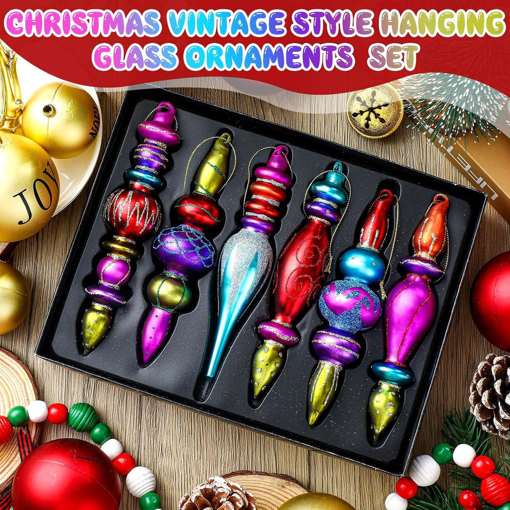 6 Pcs 7.1inch Large Christmas Mercury Glass Finials Ornament Retro