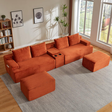 141" Oversized U Shaped Cloud Sectional Couches with Storage Console, Corduroy Compressed Boneless Couch