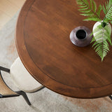 Lippa 60 Inch Round Wood Dining Table with Metal Pedestal in Brass Walnut - Modern Industrial Dining Table for 6
