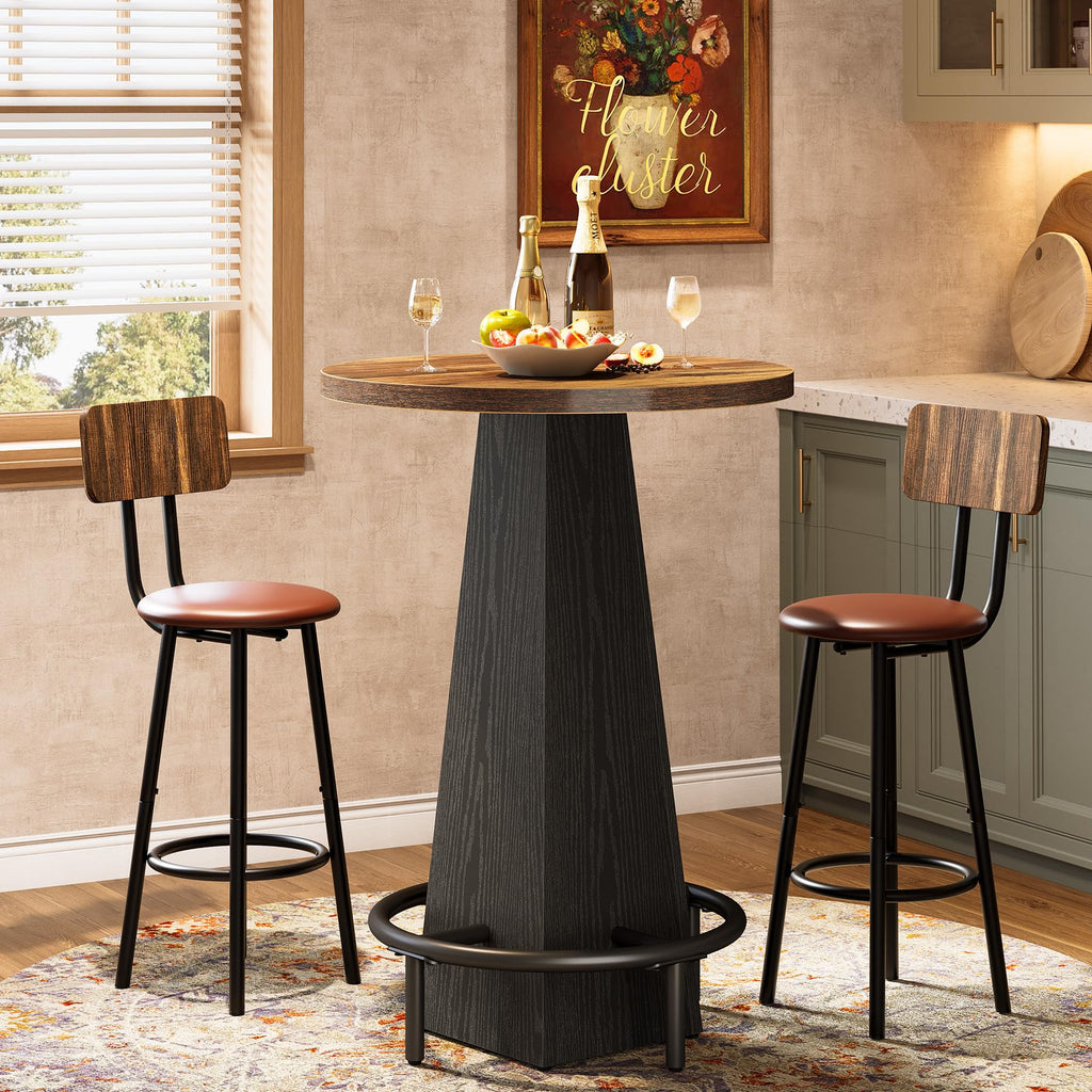 Bistro Pub Table, 37.4" High Round Bar Table for Small Bars, Brown and Black