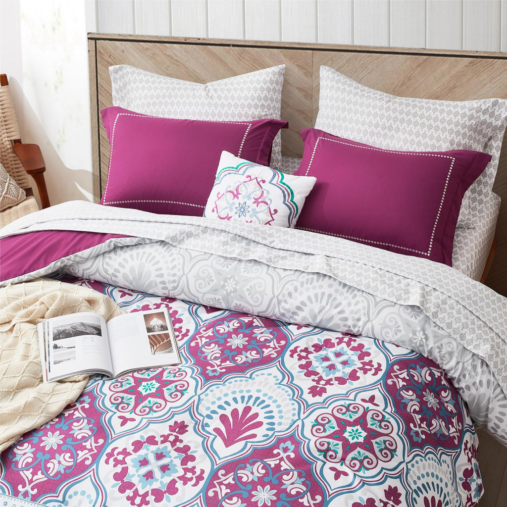 Twin Complete Comforter Sets, Lattice Boho Bed in A Bag, Microfiber Bedding Set with Side Pockets, Matching Decorative