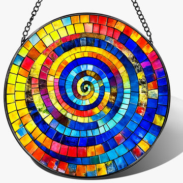 Stained Glass Window Hanging, 8 Inch Rainbow Spiral Stained Glass Suncatcher, Window Decor, Gifts for Art Lovers