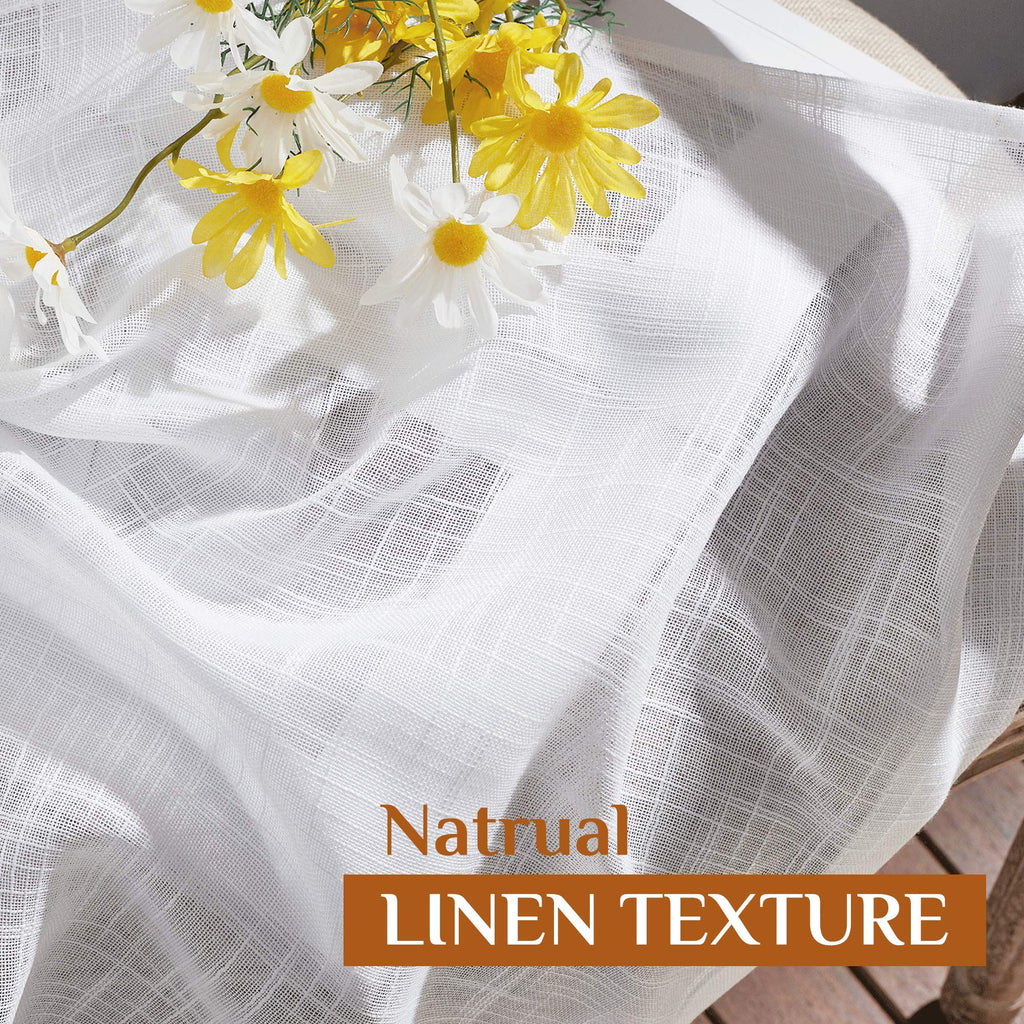 White Faux Linen Sliding Door Curtains 90 inches Long, Rod Pocket & Back Tab Semi Sheer Window Treatments Privacy