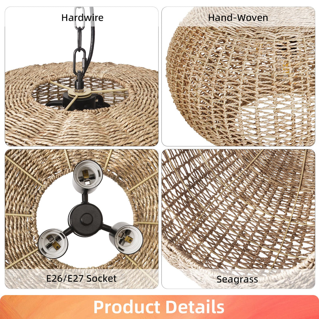 3-Light Natural Rattan Pendant Lighting Island