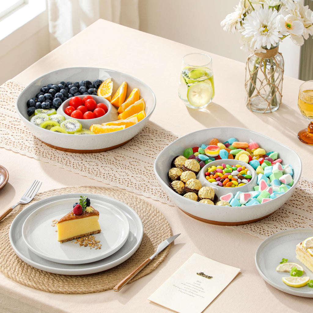 Ceramic Chip and Dip Bowls Serving Tray, 12 In Serving Dishes Set