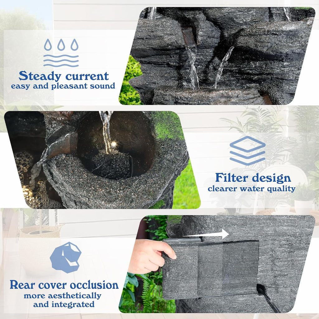 40''H Outdoor Water Fountain - Garden Rock Waterfall Fountains